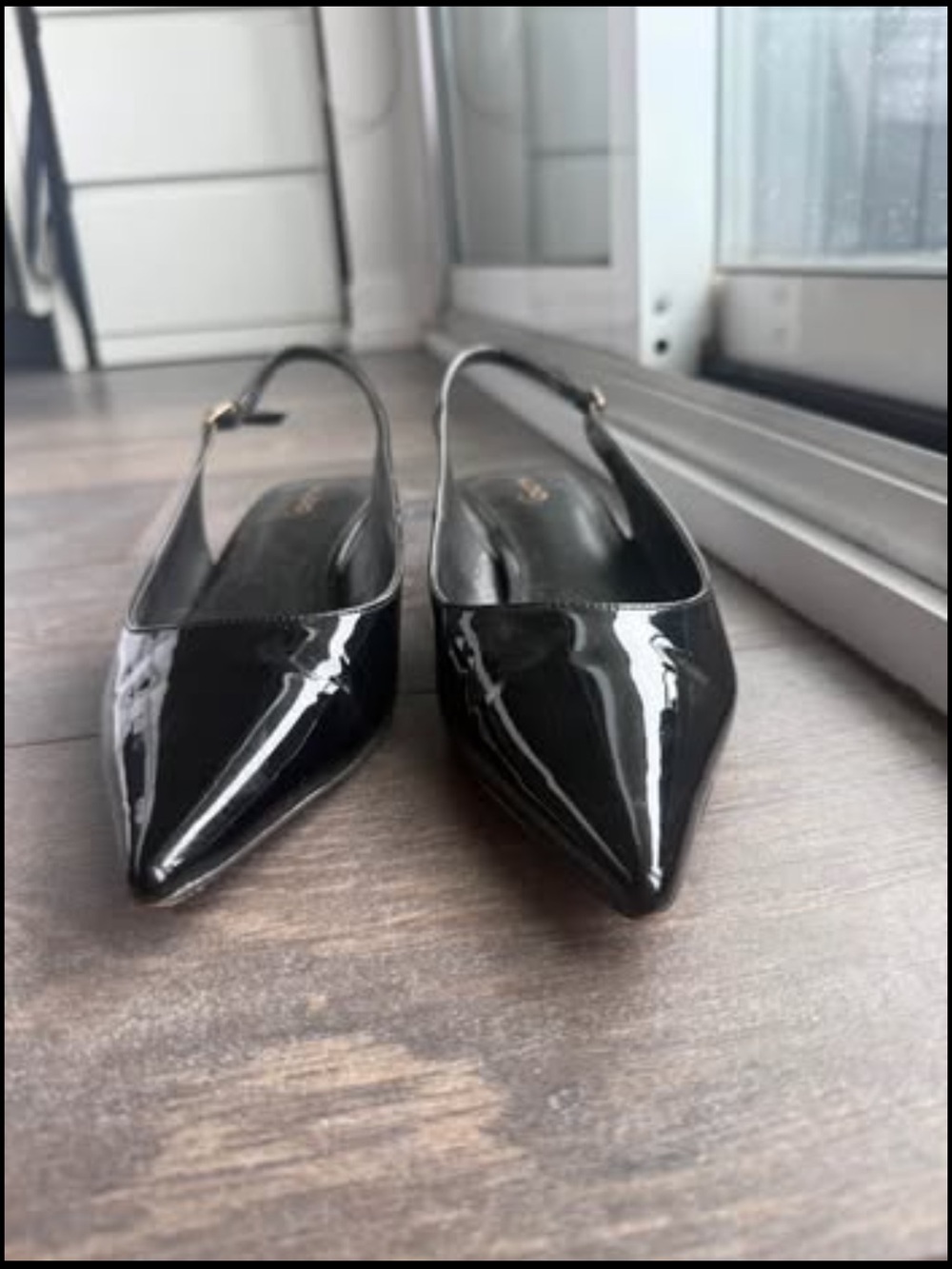 Aldo Black Patent Pointed Slingback kitten heels